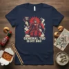 Navy t-shirt with "General Tso Is My Bro" text and graphic of a warrior, inspired by General Tso chicken