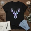 Geometric deer head design with iridescent colors and hidden Mickey Mouse ears, featured on a black t-shirt