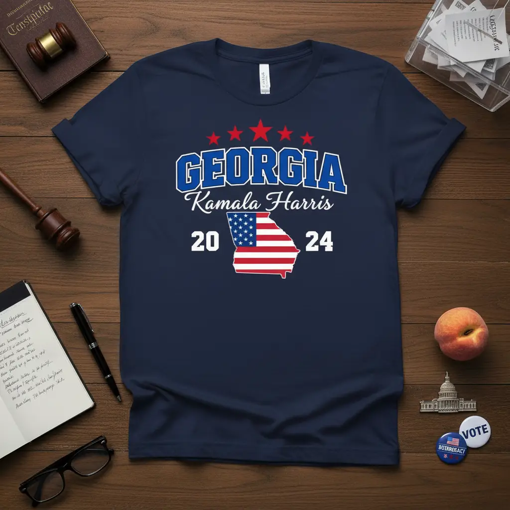 Georgia Kamala Harris 2024 political campaign t-shirt with American flag within Georgia outline