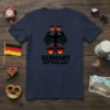 Germany Deutschland t-shirt design featuring a black eagle with German flag hearts and patriotic text