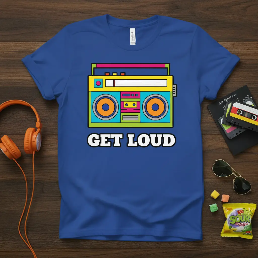Get Loud Retro Boombox T-Shirt 80s Music Gift