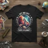 Get Me Off This Planet quote with astronaut on a train design, space theme, black t-shirt
