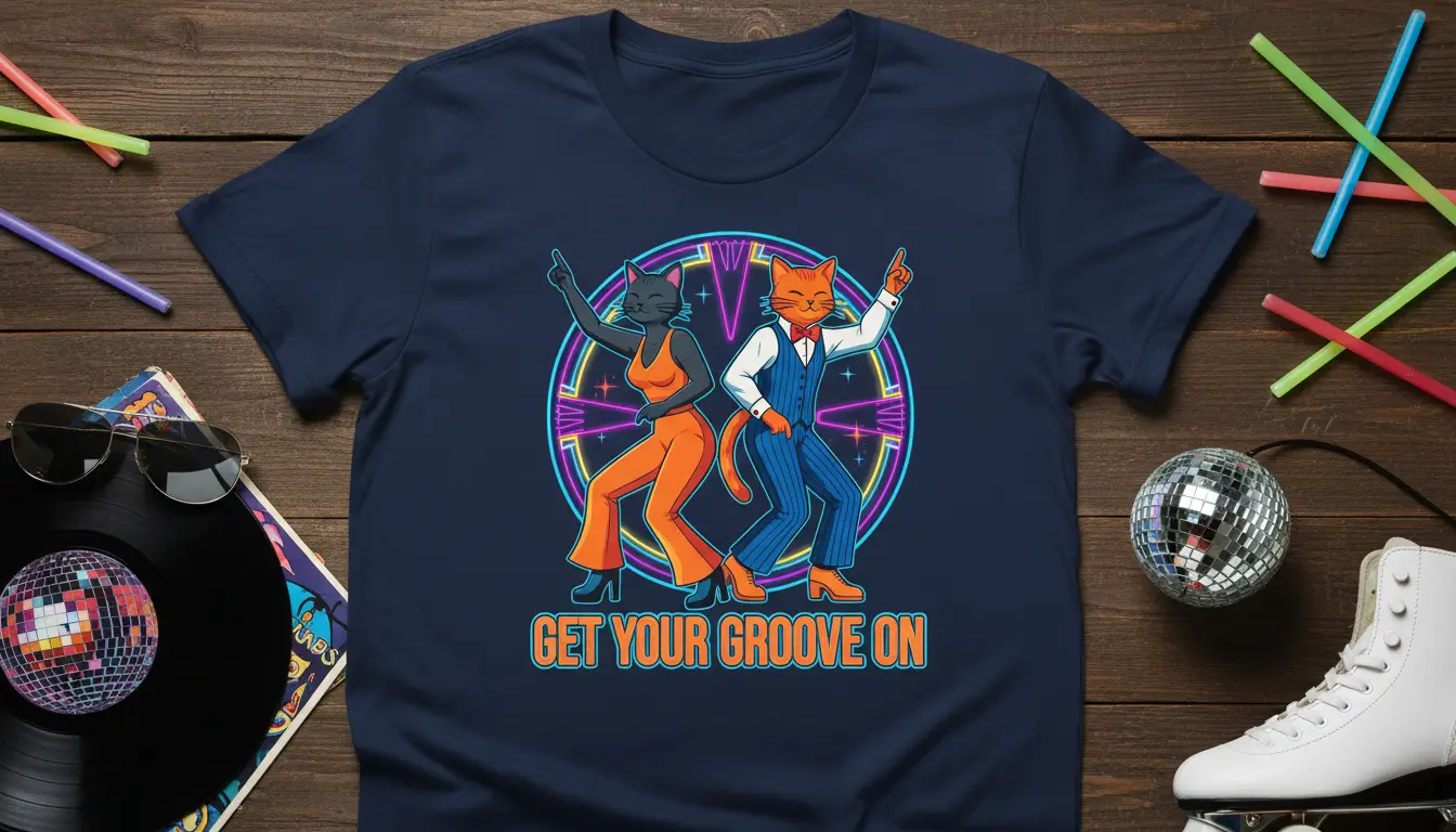 Get Your Groove on Disco Cat T-Shirt Retro Dance Party Gift