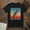 Giant Stick Insect t-shirt design featuring a detailed illustration of the insect against a retro striped background