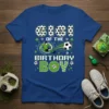 Gigi Of The Birthday Boy text with soccer player graphic on blue t-shirt