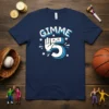 Gimme 5 birthday t-shirt with a hand showing five fingers and a cute face, perfect for a fifth birthday celebration