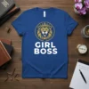 Girl Boss T-Shirt with a gold lion wearing a crown graphic and white text