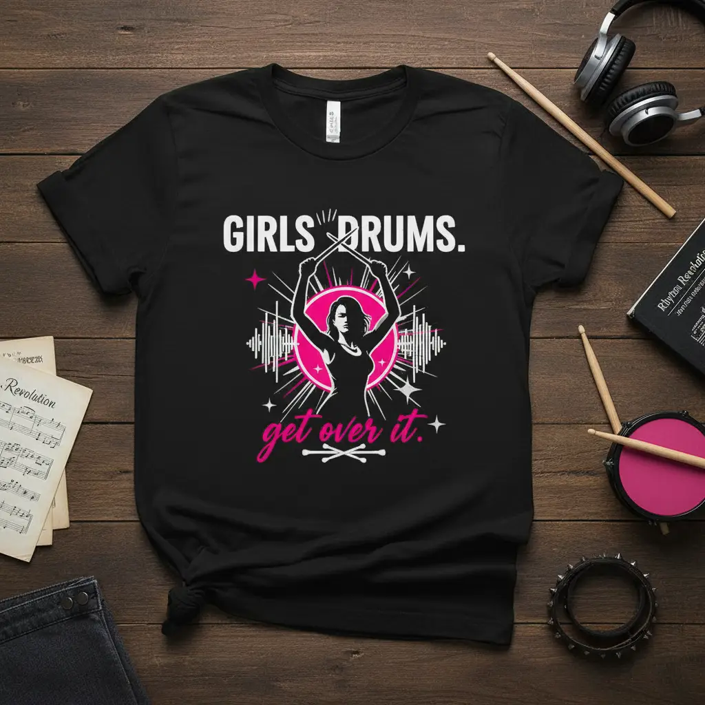 Girls Drums Get Over It Drummer Girl T-Shirt Music Lover Gift