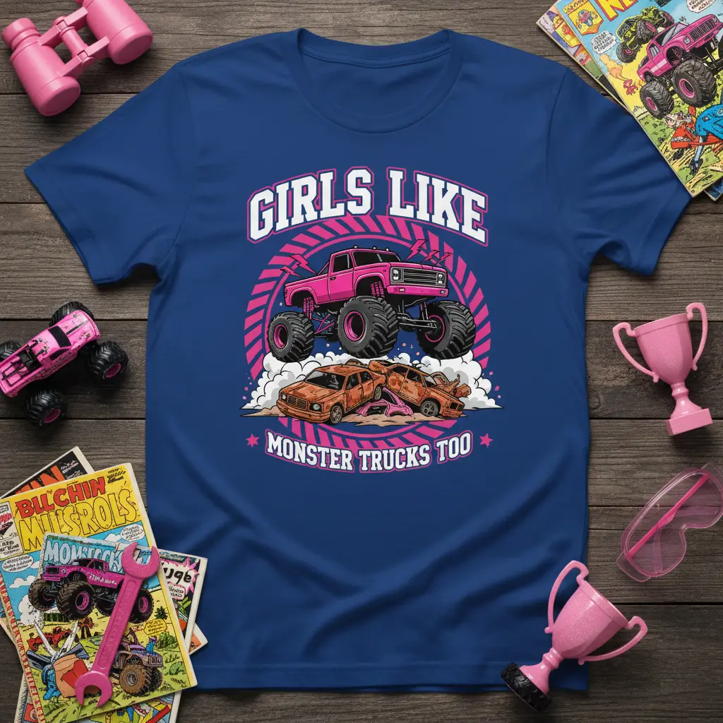 Girls Like Monster Trucks Too T-Shirt Fun Motorsport Gift