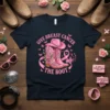 Give Breast Cancer The Boot t-shirt with pink cowboy boots, hat, roses, and butterflies design, promoting breast cancer awareness