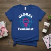 GLOBAL Feminist t-shirt design with planet graphic and female symbol in pink and blue