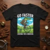 Go Faster Cruising For A Bruising text design with a cartoon alligator riding a penny-farthing bicycle