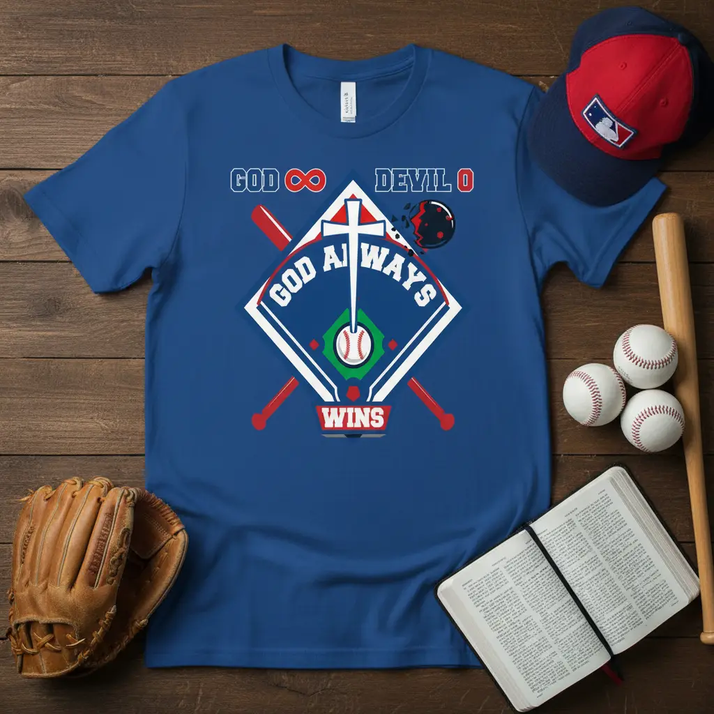 God Always Wins Baseball Christian T-Shirt Faith Gift