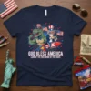 God Bless America Land of the Free Home of the Brave t-shirt design with T-Rex and Uncle Sam on a