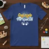 Blue t-shirt with "God made me special" text, rainbow, and white handprints. Inspirational Christian kids apparel