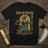 God of Death T-Shirt with Anubis figure holding scales, inspired by Egyptian mythology
