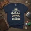 Godfather Brother Uncle Legend t-shirt with lion crest graphic and bold text