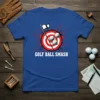 Golf Ball Smash t-shirt design with target, golf balls, and flag graphic