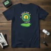 Navy t-shirt with "GOLF SIM R.D." text and a golf simulator graphic featuring a golfer swinging on a green, viewed
