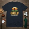 Golf Since 1457 vintage t-shirt design featuring a golfer swinging at sunset and retro typography
