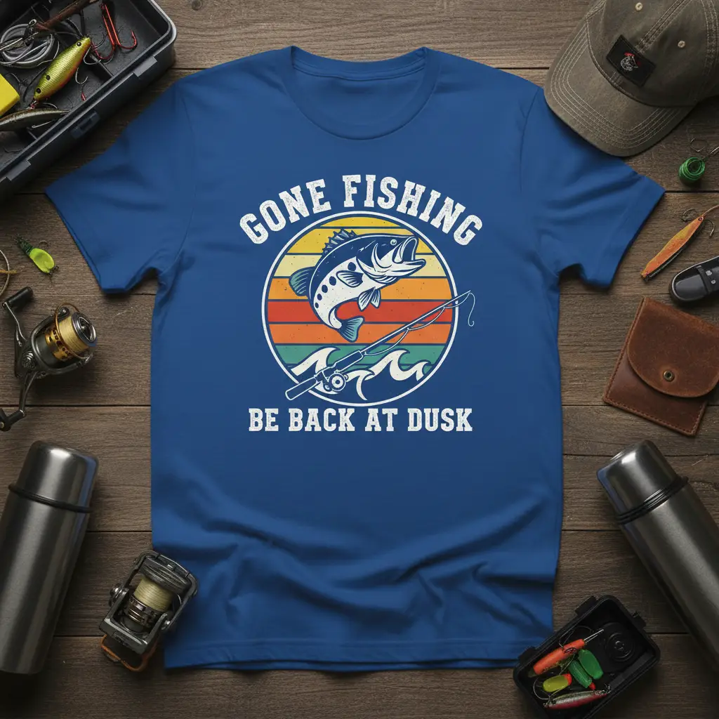 Gone Fishing Be Back at Dusk Vintage Fishing T-Shirt
