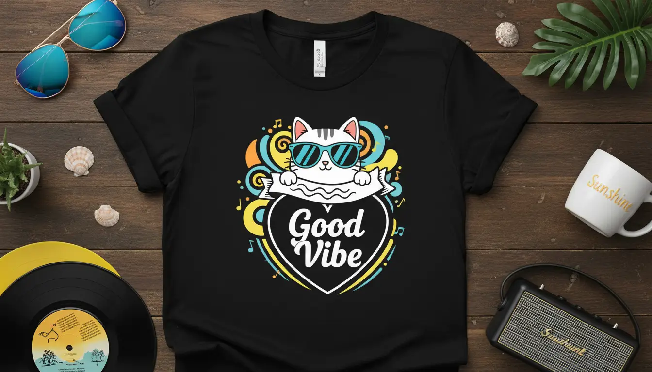 Good Vibe Cat T-Shirt Fun Retro Design for Cat Lovers