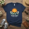 Good Vibes Floral Power t-shirt with sunrise and daisy graphic