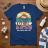 Good Vibes & High Tides Beach Queen Crab Club text on a navy t-shirt featuring a cartoon crab riding a