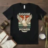 Retro Goose Power t-shirt design with a goose spreading its wings and vintage stripes
