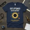 Got Mooned On My Birthday Total Solar Eclipse August 21, 2017 text with sun graphic on navy blue t-shirt