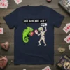 Zombie and chameleon playing cards with text "GOT A HEART ACE? NOPE..." on a navy t-shirt
