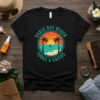 Grace Bay Beach Turks & Caicos t-shirt with a circular design featuring palm trees, sunset, and ocean