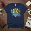 Grammar Police T-Shirt with badge design, glasses, pencils, and handcuffs. Features text "To Serve and Correct" and "Grammar Police."