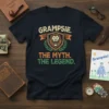 Grampsie The Myth The Legend t-shirt design with lion emblem and vintage distressed font