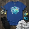 Grand Blue Diving Wave T-Shirt featuring a stylized wave, divers, and marine life in a circular design with Japanese text