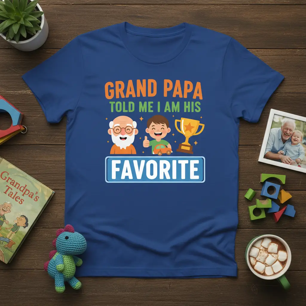 Grand Papa Told Me I Am His Favorite text design with cartoon grandpa and boy graphic