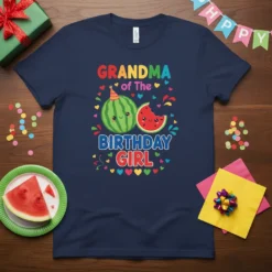 Grandma of The Birthday Girl T-Shirt with cute watermelon graphics and colorful text for a birthday celebration