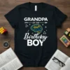 Grandpa Of The Birthday Boy T-Shirt with a blue and yellow brain graphic and white text