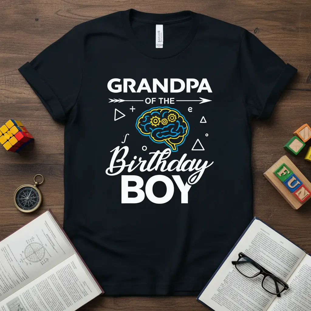 Grandpa of the Birthday Boy Funny Brain T-Shirt