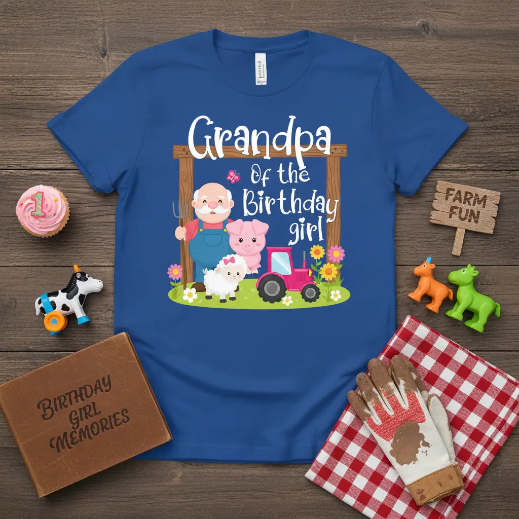 Grandpa of the Birthday Girl Farmer T-Shirt Farm Party Gift