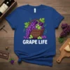 Grape Life t-shirt design featuring a basket of purple and green grapes wearing sunglasses