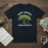 Great Leaders Are Humble Servants quote on a navy t-shirt with a graphic of a person planting a tree