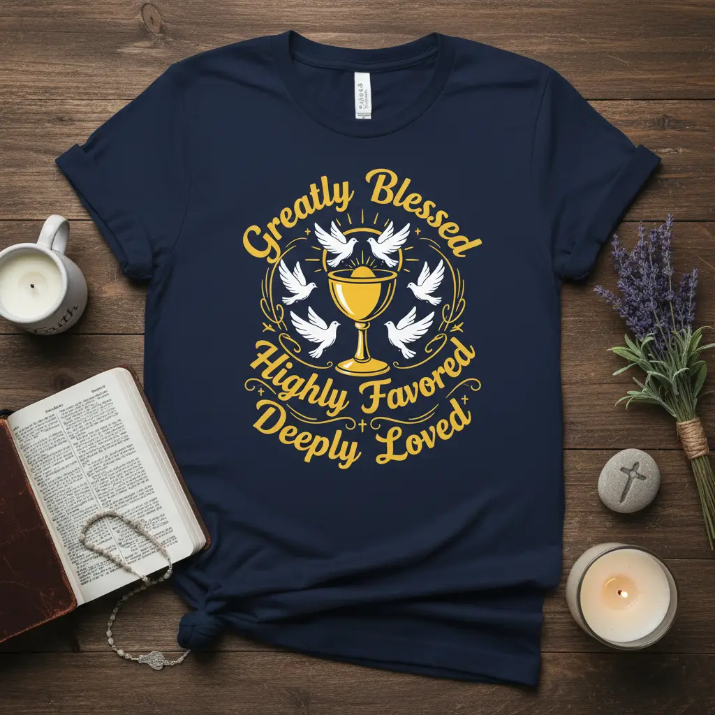 Greatly Blessed Highly Favored Deeply Loved Christian Tee