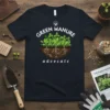 Green Manure Advocate t-shirt design with lush plants and roots, promoting organic farming and soil health