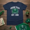 Navy t-shirt with "GREEN TEAM EST. 1990" in white text and a green lion emblem
