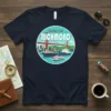Greetings from Richmond t-shirt design with Golden Gate Bridge, cargo ship, and ferry graphic