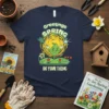 Greetings SPRING DO YOUR THING t-shirt with cartoon plant character, birds, and sun graphic
