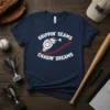 Baseball t-shirt design with white text "GRIPPIN' SEAMS CHASIN' DREAMS" and graphic of a baseball glove with a ball