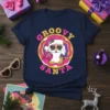 Groovy Santa Christmas T-Shirt featuring retro Santa Claus design with disco ball and gift