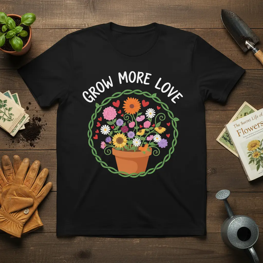 Grow More Love Floral Garden T-Shirt Positive Quote Gift
